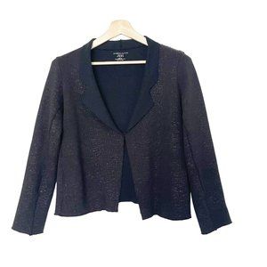 Majestic Filatures Paris Women Size 1 Knit Blazer Jacket Black Shimmer Raw Edge